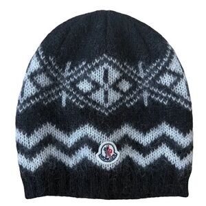 Moncler Black and White Patterned Knit Hat 100% Authentic